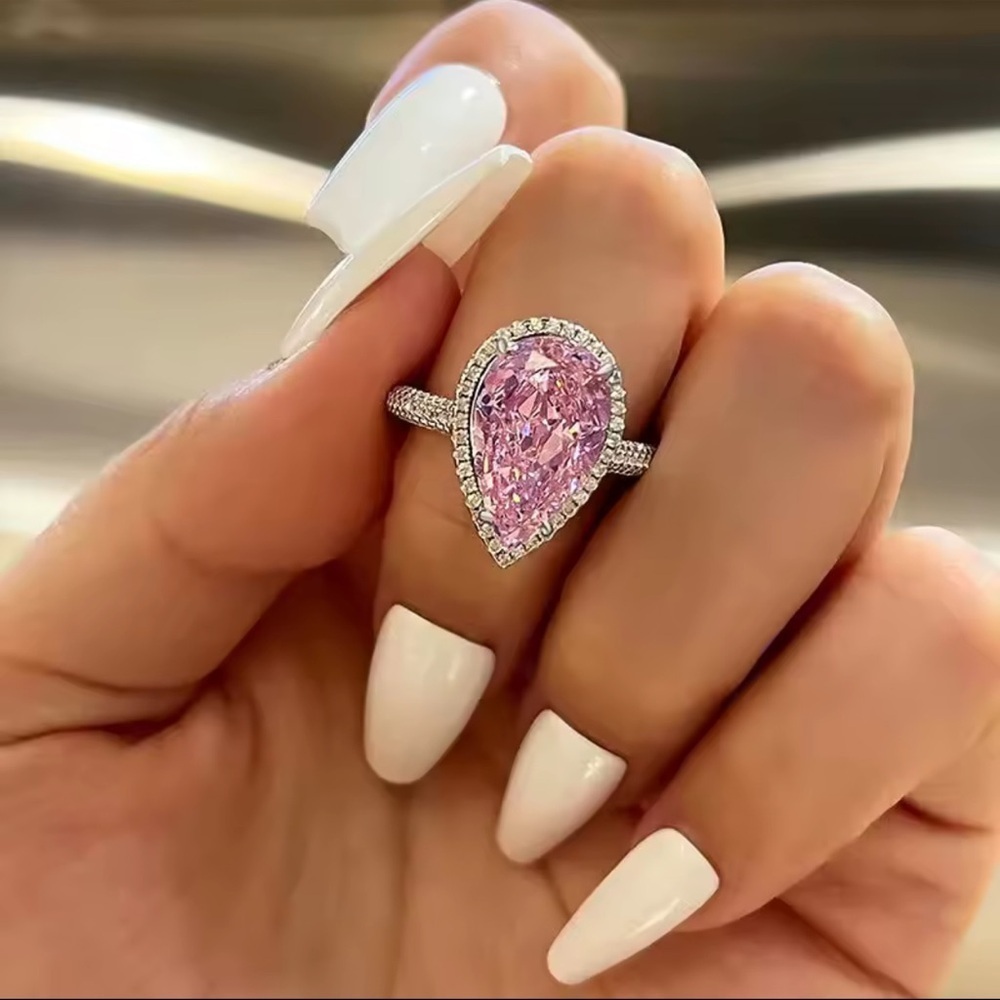 Rosé Elegance Halo Diamond Silver Ring - Picture 4 of 5
